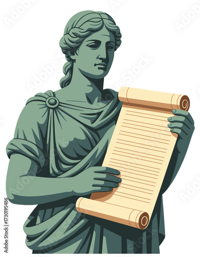 Ancient Greek Statue Woman Reading Scroll Law History Wisdom