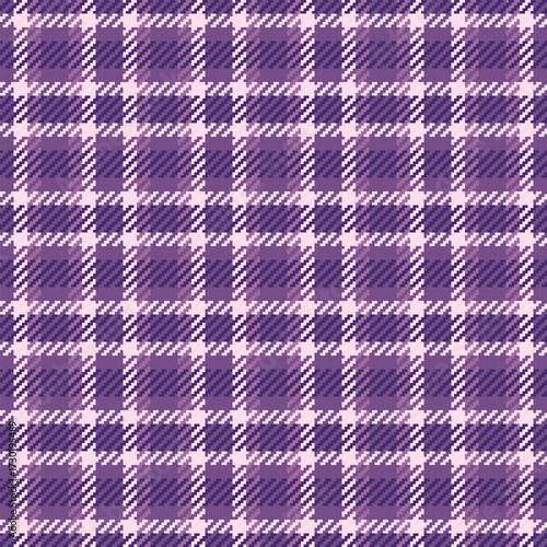 Seasonal check pattern seamless, cozy vector texture plaid. Dreamy textile background fabric tartan in violet and purple colors.