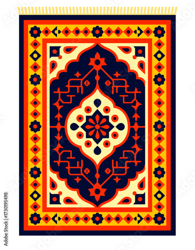 Islamic Prayer Mat Colorful Oriental Rug Design Traditional Artwork