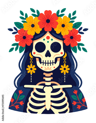 Mexican Sugar Skull Girl Day of Dead Floral Calavera