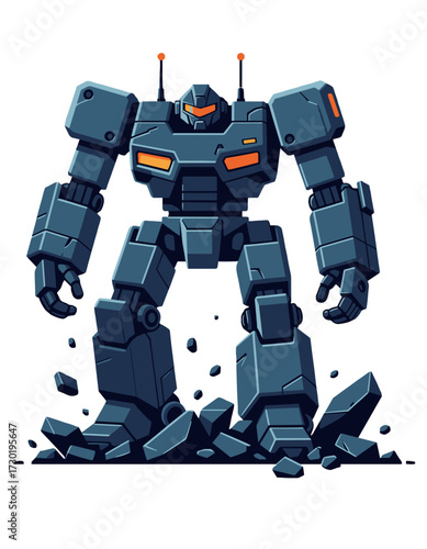 Giant Robot Destroyer Mecha Warrior Breaking Ground Sci Fi Symbol