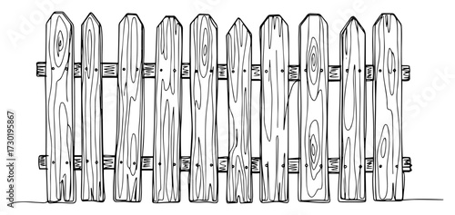 Wooden Picket Fence Panel Outline Illustration