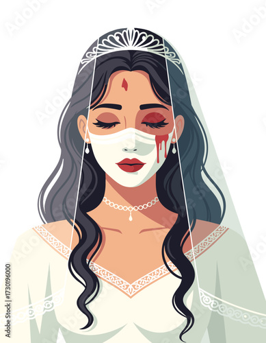 Scared Bride Face Mask Blood Halloween Costume Woman Wedding Day