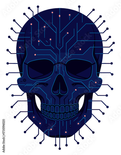 Cyber Skull Circuit Board Brain Network Technology