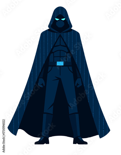 Cyberpunk Hacker Figure Digital Code Cape Dark Character Spy
