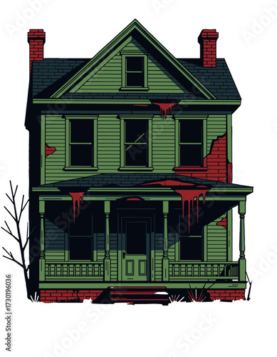 Spooky Old Haunted House Halloween Scary Blood Dripping
