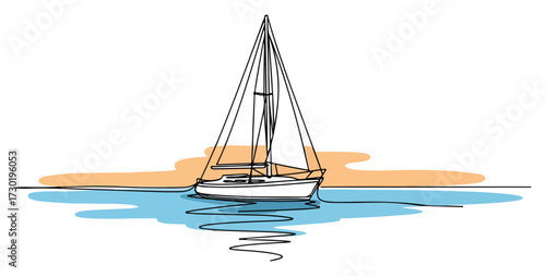 Sailboat at Beach Minimal Vector Illustration