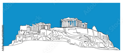 Acropolis and Parthenon of Athens Line Vector