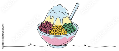 Shaved Ice Dessert Bowl with Toppings Illustration