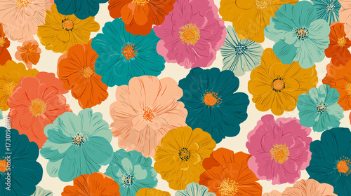 colorful flowers in full bloom, showcasing vibrant petals in a rainbow of hues. This lively floral arrangement radiates beauty, freshness, and natural charm, perfect for adding a touch of brightness