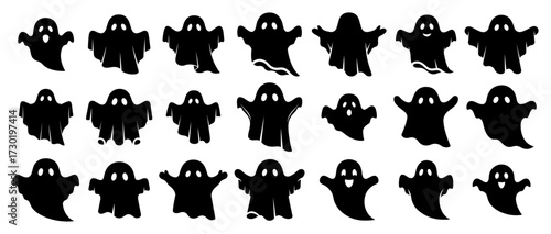 Cute Ghost Silhouettes Set Halloween Icons