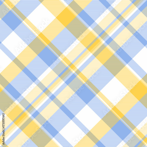 Mat pattern seamless background, wallpaper fabric texture check. Wedding textile vector plaid tartan in white and yellow colors.