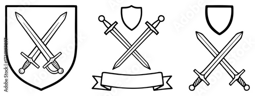 Crossed Swords and Shields Heraldic Emblems