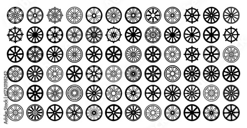 Buddhist Dharma Wheel Icon Set