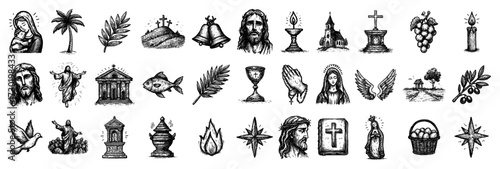 Christian Symbols and Catholic Icons Set