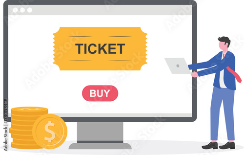 Vector illustration of buying tickets online through internet banking,

