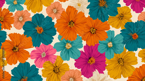 Wallpaper Mural colorful flowers in full bloom, showcasing vibrant petals in a rainbow of hues. This lively floral arrangement radiates beauty, freshness, and natural charm, perfect for adding a touch of brightness Torontodigital.ca
