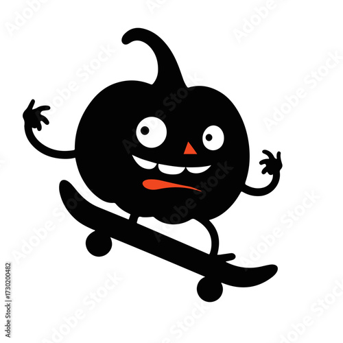 Halloween pumpkin character skateboarding trick or treat spooky season fall autumn festive design vector art