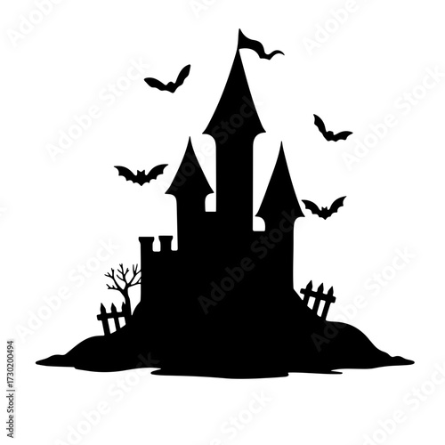 Halloween haunted castle silhouette vector illustration spooky bats and creepy scene october design