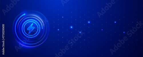 Glowing lightning icon on a futuristic blue technology background