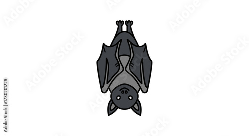 Whimsical cartoon bat hanging upside down ready for Halloween adventures, perfect for spooky season designs and playful themes.