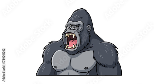 Powerful gorilla roaring with aggression and might, showcasing raw strength and primal energy in a bold illustration