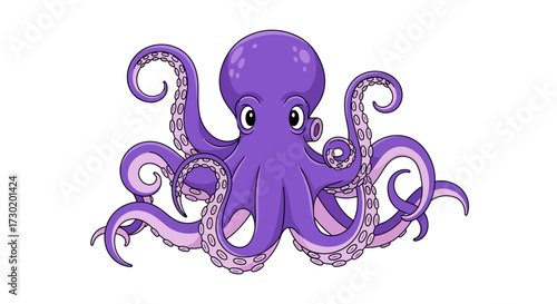 Whimsical purple octopus with playful tentacles, perfect for children's books and ocean-themed designs.