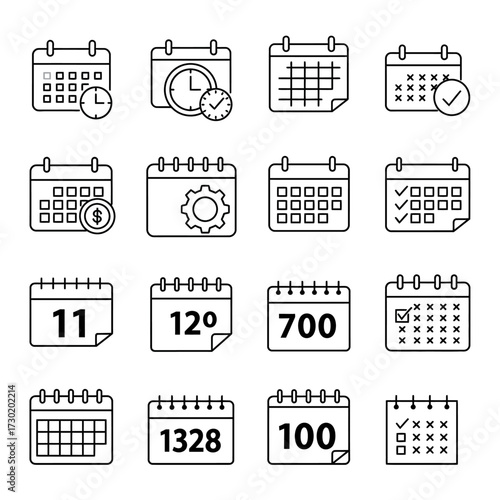 Collection of various calendar icons, representing different dates, events, and scheduling concepts.