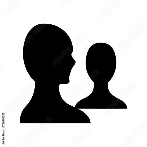 Black silhouette of two persons face to face on a white background
