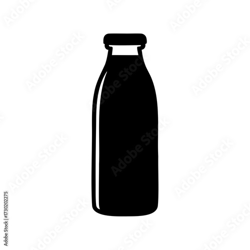 Silhouette of a classic milk bottle on a clean white background graphic