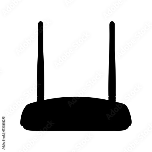 Black Silhouette of Wireless Router with Dual Antennas for Internet Connectivity