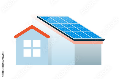 illustration of an eco friendly house with solar panels on the roof, symbolizing renewable energy, sustainable living, and clean technology for green environment and future home concept