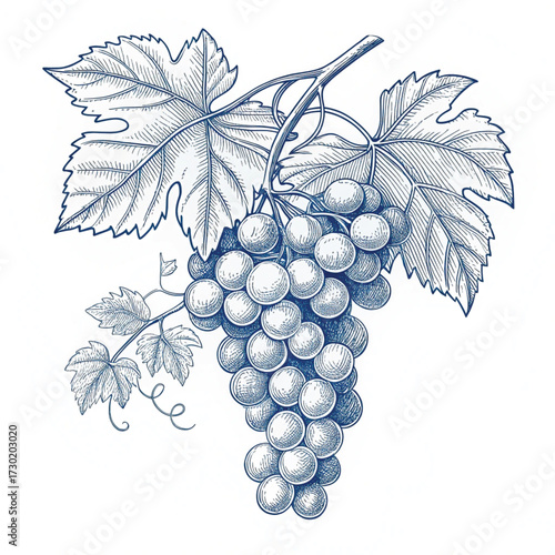 “Hand-Drawn Blue Line Art Fruit Illustrations Set – Bananas, Berries, Citrus, Grapes, Pineapple & More”