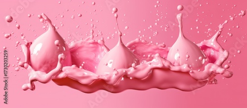 pink liquid splash, liquid explosion, dynamic movement, high-speed photography, abstract fluid dynamics, vibrant colors, soft focus, macro photography, textured background
