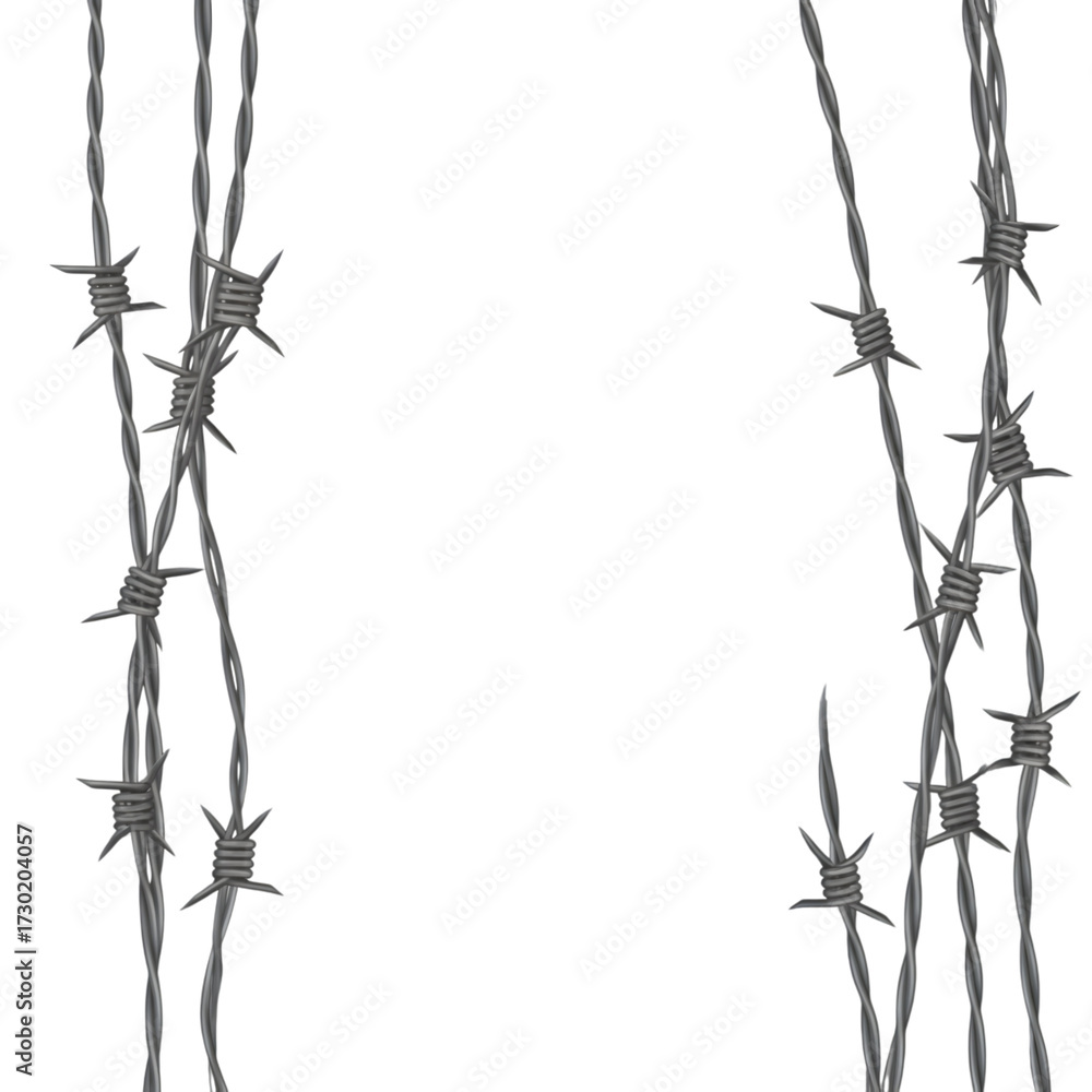 Naklejka premium Barbed wire fence with sharp spikes isolated on transparent background