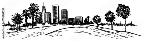 Los Angeles California Skyline with Palm Trees Black Shape Vector Laser Cutting Engraving Monochrome Print