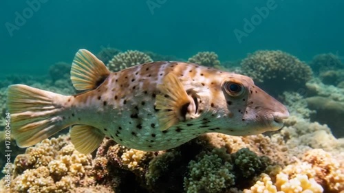 Wallpaper Mural Spotted pufferfish in coral reef environment Torontodigital.ca