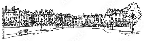 European City Square Street Facades Panorama