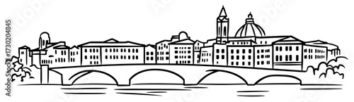 Florence Skyline with Ponte Vecchio Sketch