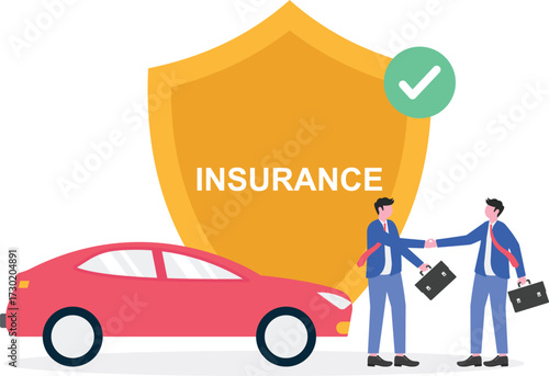Flat car insurance coverage protection contract document with shield or auto vehicle guarantee assurance legal doc policy concept.

