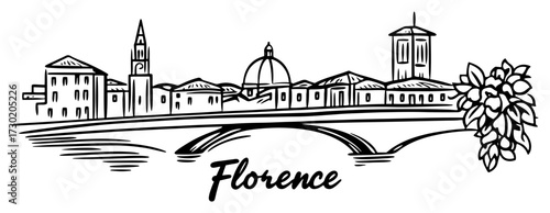 Florence Skyline with Ponte Vecchio Line Art
