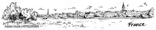 Hand Drawn View of the Paris Cityscape with the Eiffel Tower