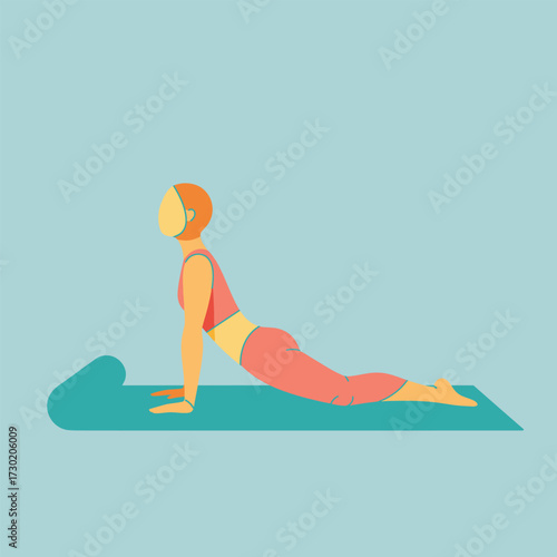 Flat Design Yoga Cobra Pose on Mat