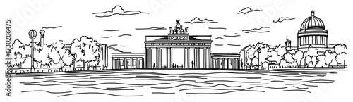 Berlin Skyline with Brandenburg Gate Line Art