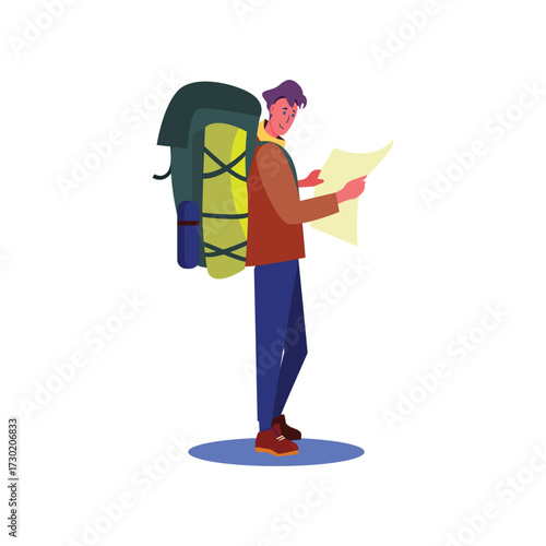 Backpacker Man Reading Map Illustration