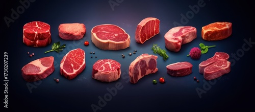 red, meat, steak, ribeye, sirloin, filet mignon, pork, lamb, juicy, raw, fresh, organic, grill, bbq, chop, flesh, protein, butcher, culinary, food photography, food styling, close-up, high contrast, d