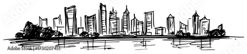 Modern City Skyline with Waterfront Sketch