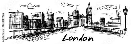 London Skyline with Tower Bridge Sketch Illustration