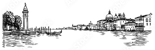 Venice Grand Canal Skyline With Campanile and Domes black shape vector laser cutting engraving monochrome print