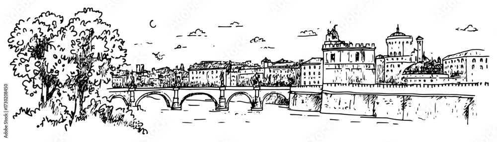 Obraz premium Rome Ponte Sant Angelo and Castel Sant Angelo on Tiber River